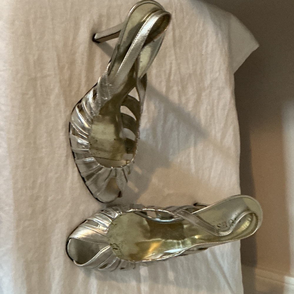 Guess Shiny Silver Strappy Heels